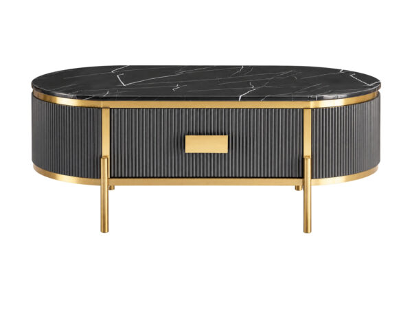 Stolik kawowy 124 cm grafitowy z ryflowaną szufladą Eleganza — widok produktu na białym tle