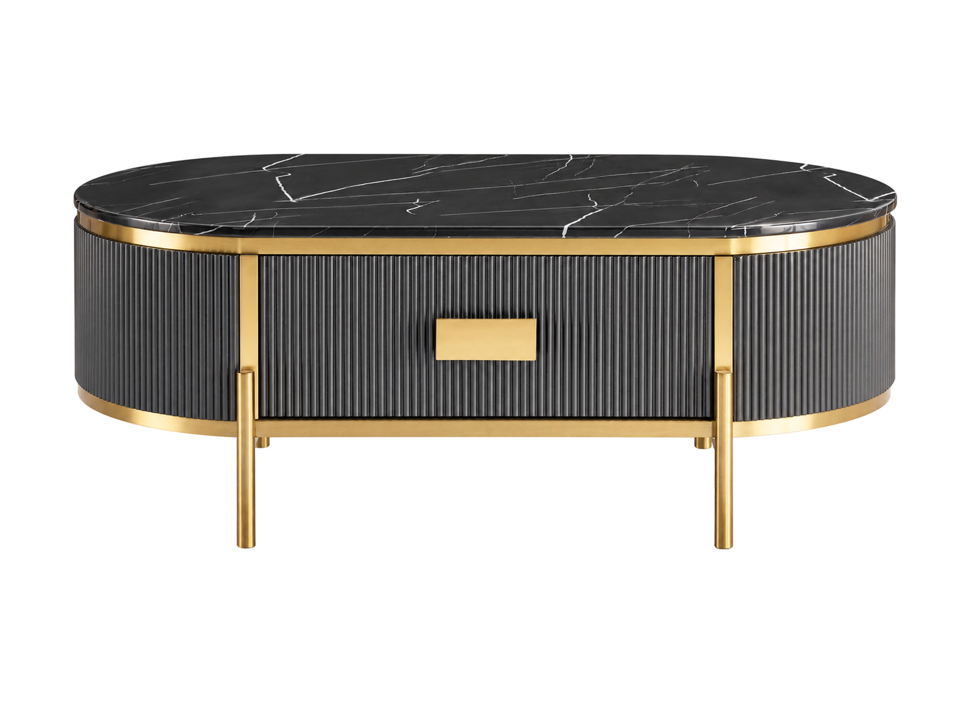 Stolik kawowy 124 cm grafitowy z ryflowaną szufladą Eleganza — widok produktu na białym tle