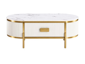 Miniaturka 6 - Stolik kawowy ecru 124 cm z ryflowaną szufladą Eleganza — widok produktu na białym tle