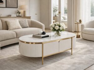Miniaturka 4 - Stolik kawowy z dwiema szufladami 122 cm ecru – Eleganza – zdjęcie 4