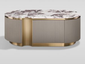 Miniaturka 1 - Stolik kawowy Eleganza 122 cm ciemny taupe ze złotym cokołem – front