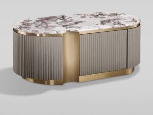 Miniaturka 2 - Stolik kawowy Eleganza 122 cm ciemny taupe – widok pod kątem na blat Nuvola