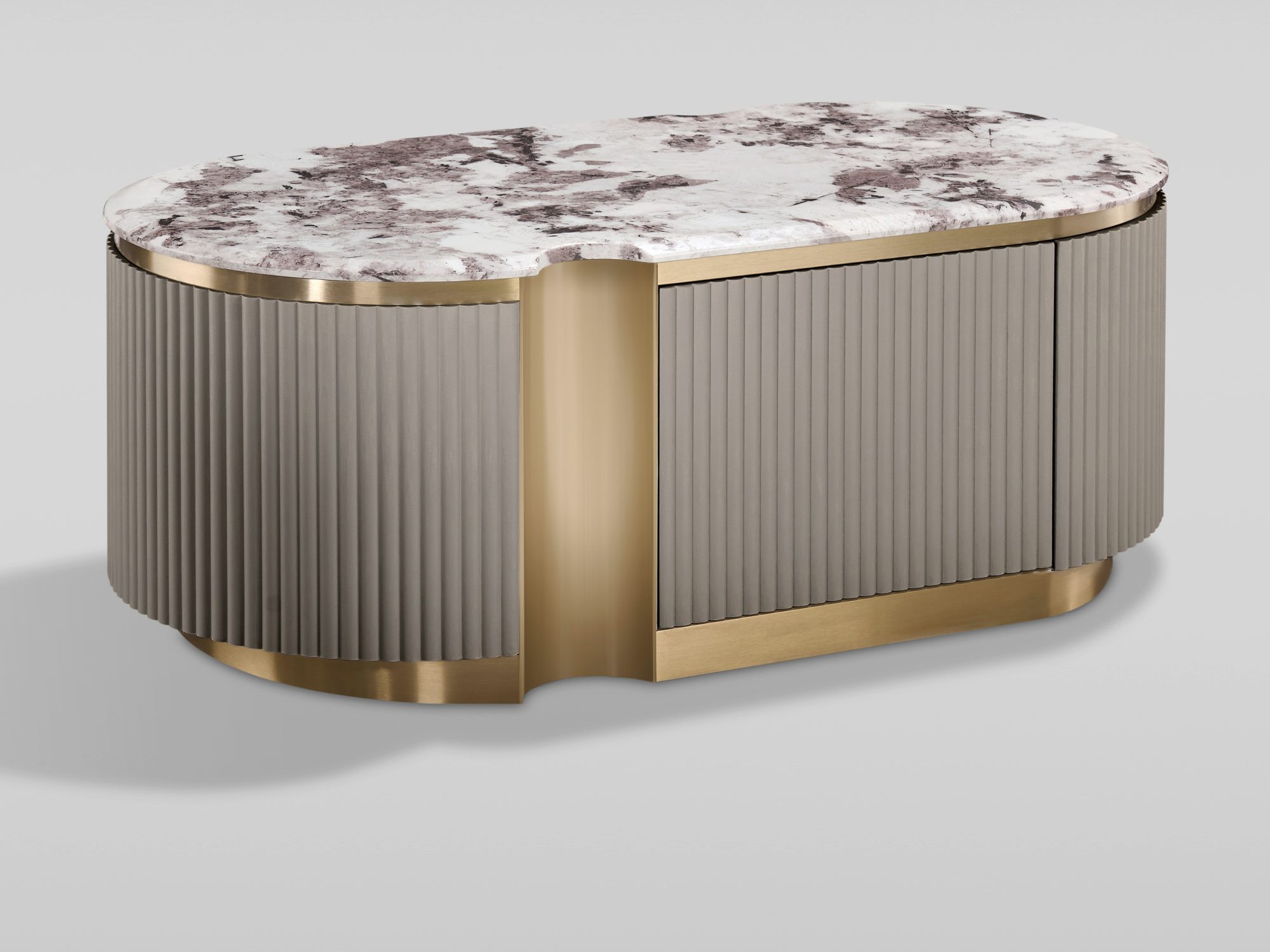 Stolik kawowy Eleganza 122 cm ciemny taupe – widok pod kątem na blat