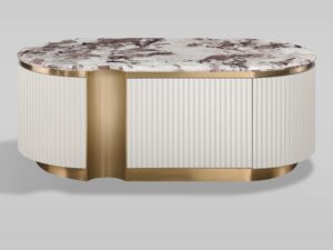 Miniaturka 1 - Stolik kawowy Eleganza ecru 122 cm ze spiekiem Nuvola i złotym cokołem – front