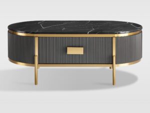 Miniaturka 1 - Stolik kawowy Eleganza grafitowy z czarnym blatem i złotymi nogami – front