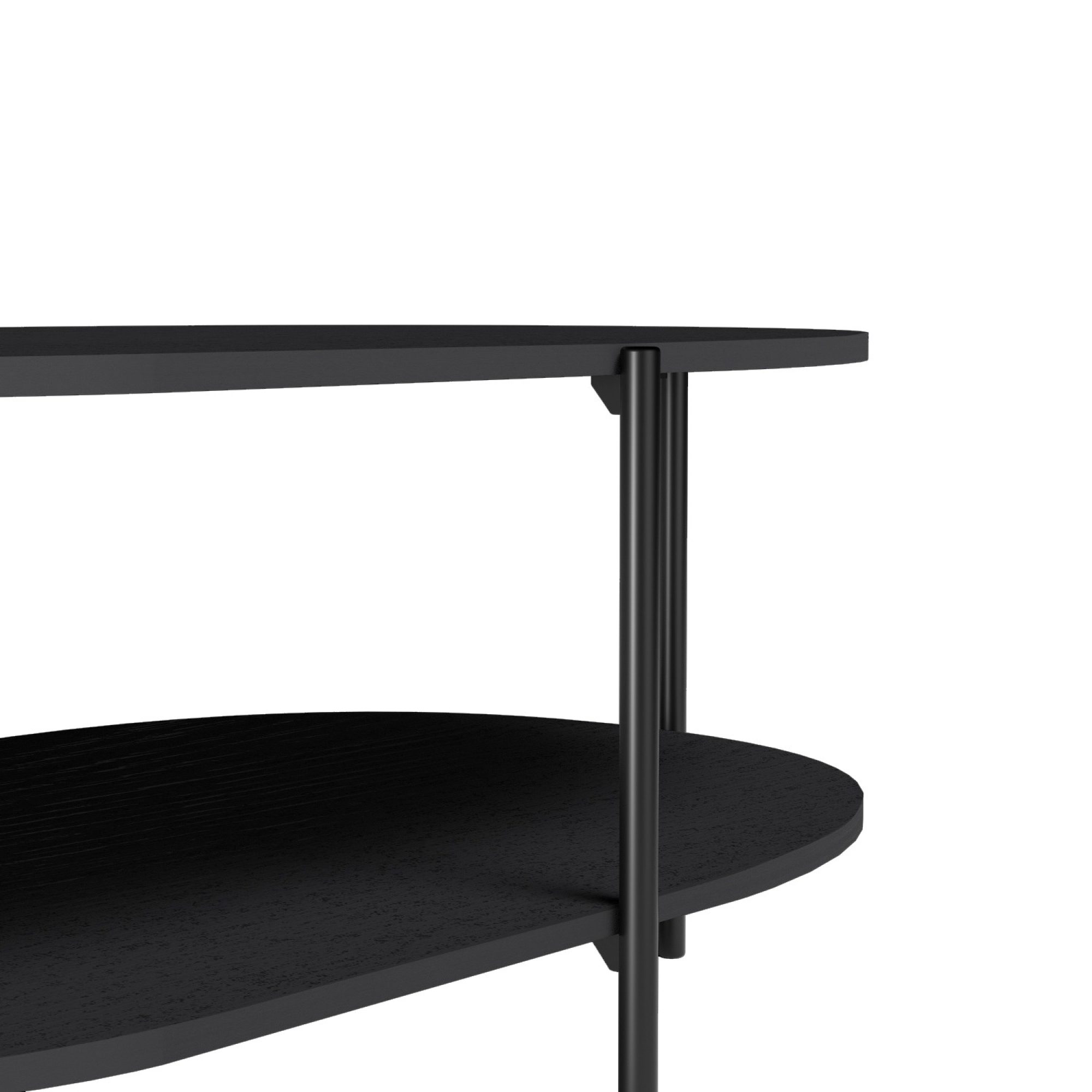 Stolik kawowy Fenita 90 cm czarny, detal metalowych nóżek i półki