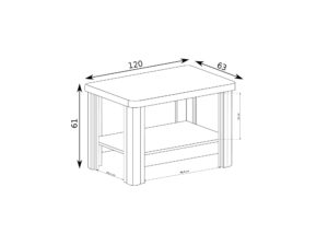 Miniaturka 6 - Stolik kawowy Kalmeo 120 × 63 × 61 cm, rysunek wymiarowy