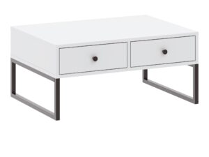 Miniaturka 3 - Biały stolik kawowy Linvero 77 cm z dwiema szufladami