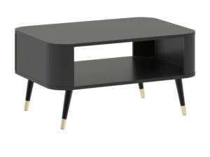 Miniaturka 5 - Stolik kawowy Lumaro 80 cm czarny – otwarta półka, zaokrąglone narożniki i złote końcówki nóg