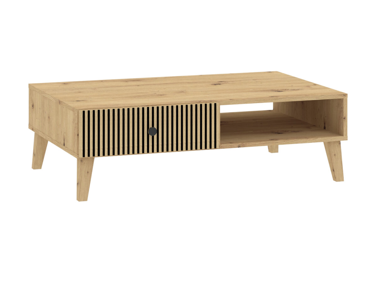 Stolik kawowy z szufladą Norvello 102 cm dąb artisan czarny
