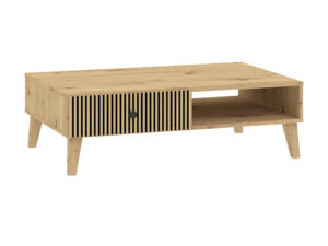 Miniaturka 6 - Stolik kawowy Norvello 102 cm w dębie artisan z ryflowaną szufladą i półką – widok z boku