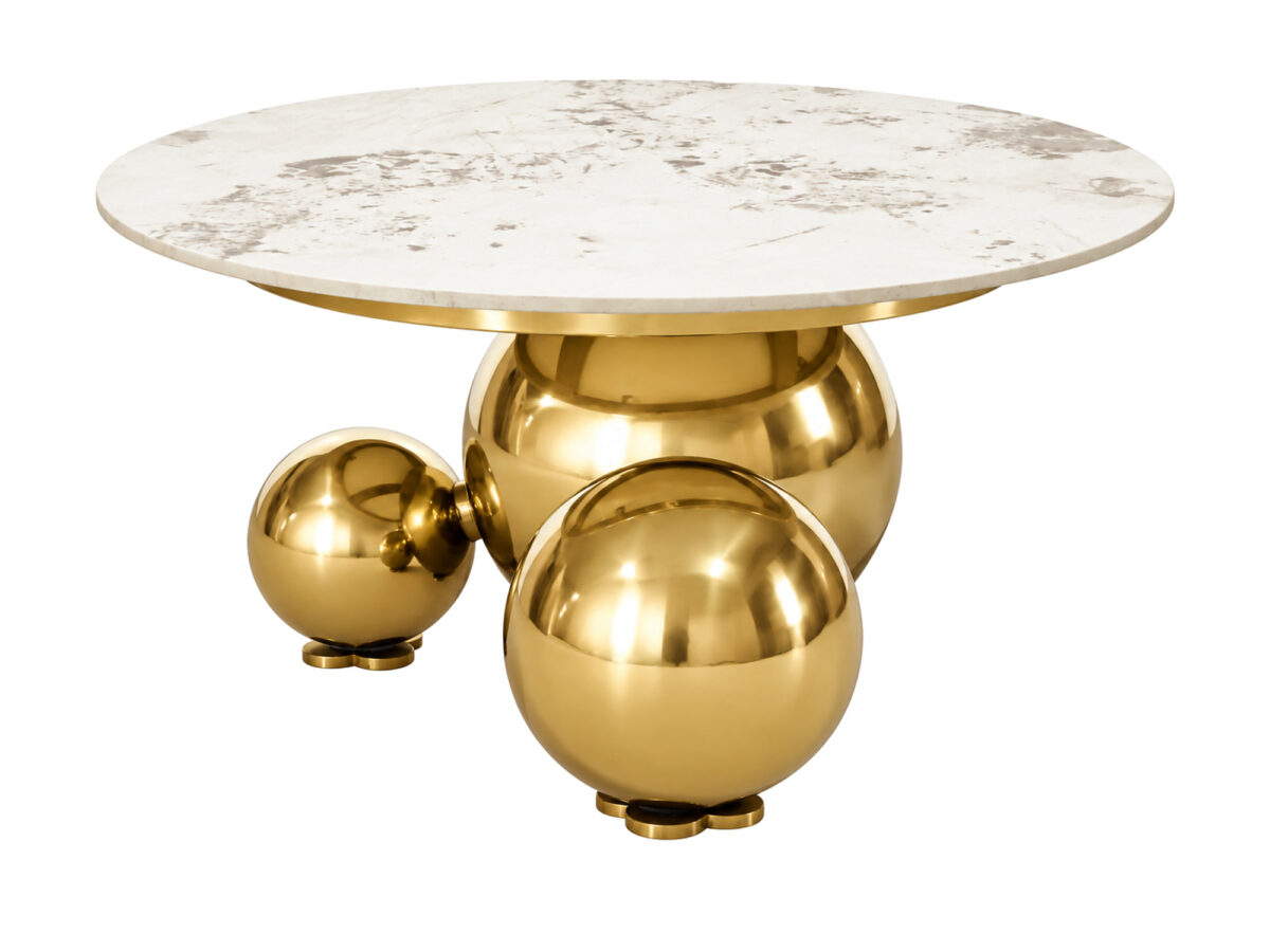 Stolik kawowy okrągły 80 cm biały i złoty – Virtus