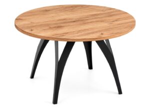 Miniaturka 6 - Stolik kawowy okrągły Belmira 75 cm do salonu – blat dąb craft złoty, czarny stelaż