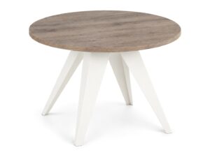 Miniaturka 6 - Stolik kawowy okrągły Falcora 75 cm na stalowym stelażu – blat cremona cannolo, kaszmirowy stelaż