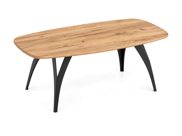 Stolik kawowy owalny Lorvana 120 cm na metalowym stelażu – blat dąb craft złoty, czarny stelaż