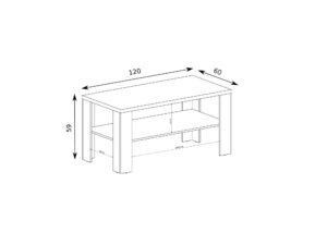 Miniaturka 3 - Stolik kawowy Pradella schemat wymiarów 120 na 60 na 59 cm