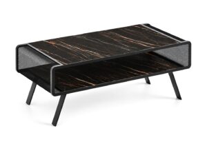 Miniaturka 6 - Stolik kawowy prostokątny Torvella ze spiekiem kwarcowym – blat spiek pleasure brown, czarny stelaż