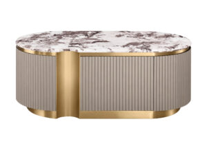 Miniaturka 5 - Stolik kawowy taupe z 2 szufladami i spiekiem 122 cm Eleganza — widok produktu na białym tle