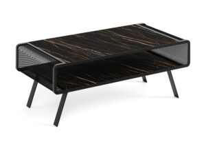 Miniaturka 1 - Stolik kawowy Torvella ze spiekiem kwarcowym – blat spiek pleasure brown, czarny stelaż