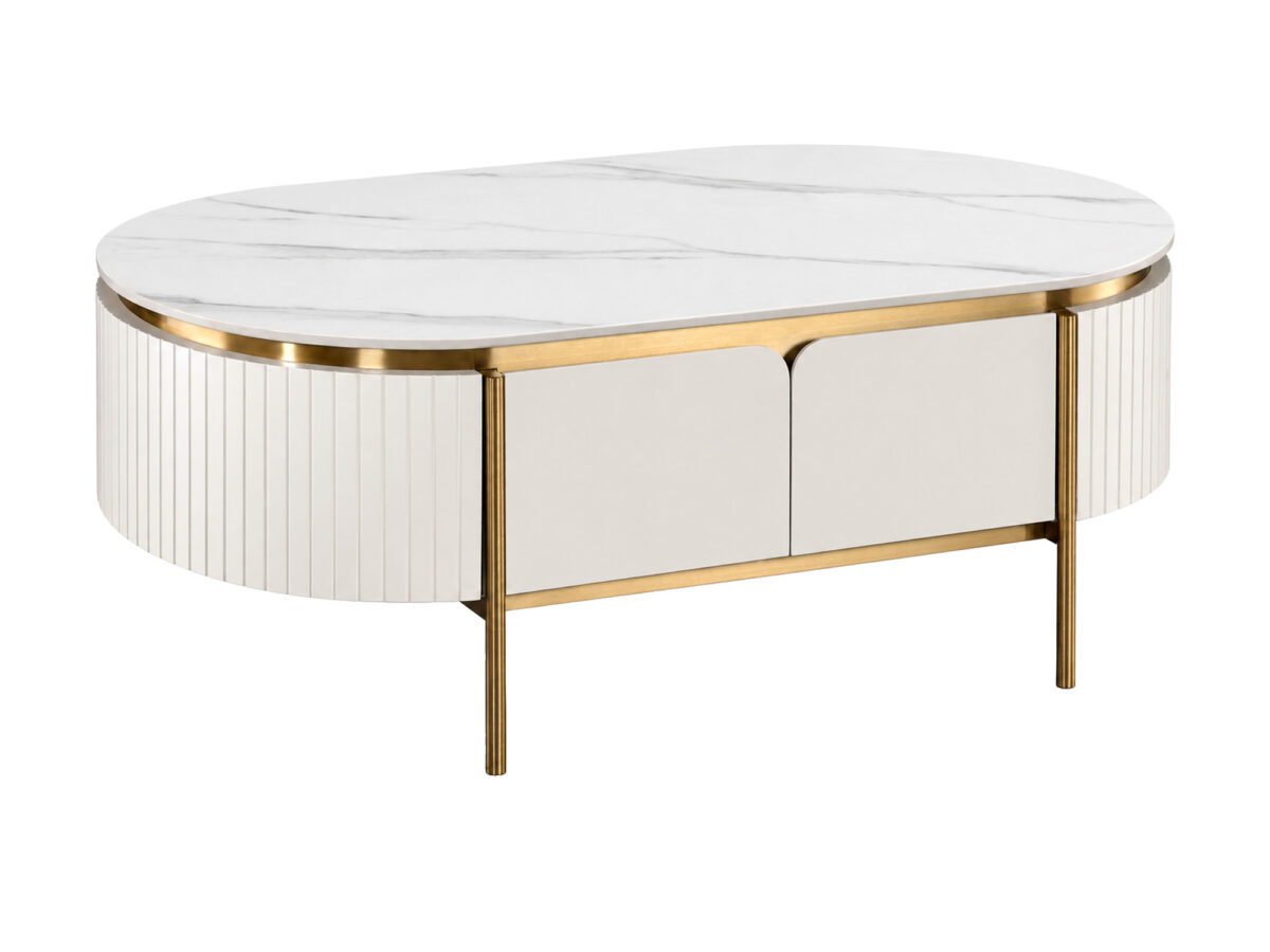 Stolik kawowy z dwiema szufladami 122 cm ecru – Eleganza