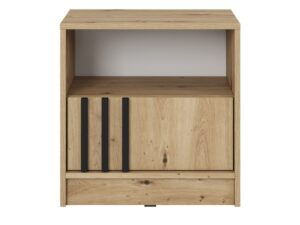 Miniaturka 4 - Stolik nocny Dely dąb artisan z czarną lamelą — front