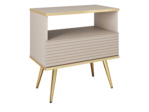 Miniaturka 6 - Stolik nocny Teyser MDF beżowy ze złotymi nogami — front