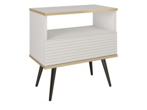 Miniaturka 4 - Stolik nocny Teyser MDF biały z czarnymi nogami — front
