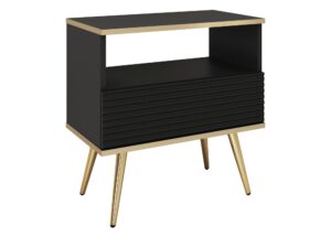 Miniaturka 2 - Stolik nocny Teyser MDF czarny ze złotymi nogami — front