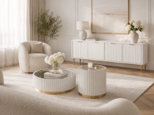 Miniaturka 2 - Stolik pomocniczy Eleganza w jasnym salonie obok większego stolika