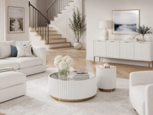 Miniaturka 5 - Okrągły stolik Eleganza na tle komody i schodów w salonie