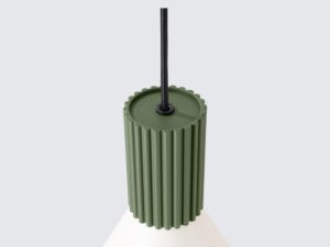 Miniaturka 20 - Stożkowa lampa wisząca Avelira 14 cm beżowy + zielony oliwkowy – ryflowana osłona z bliska