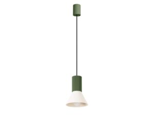 Miniaturka 15 - Stożkowa lampa wisząca Avelira 14 cm beżowy + zielony oliwkowy na białym tle
