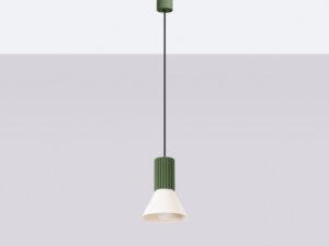 Miniaturka 16 - Stożkowa lampa wisząca Avelira 14 cm beżowy + zielony oliwkowy na jasnym tle