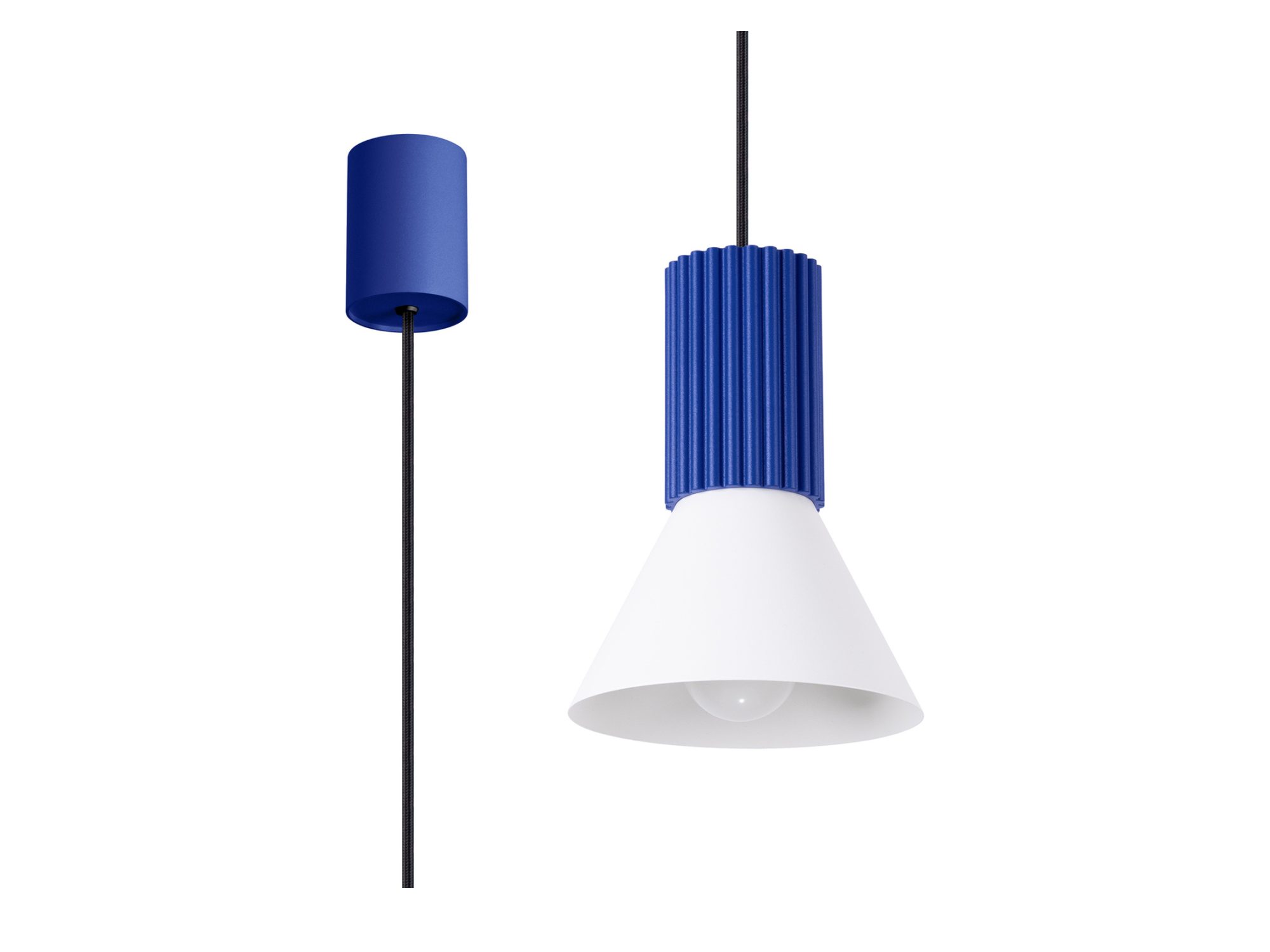 Stożkowa lampa wisząca Avelira 14 cm biało-ultramarynowa