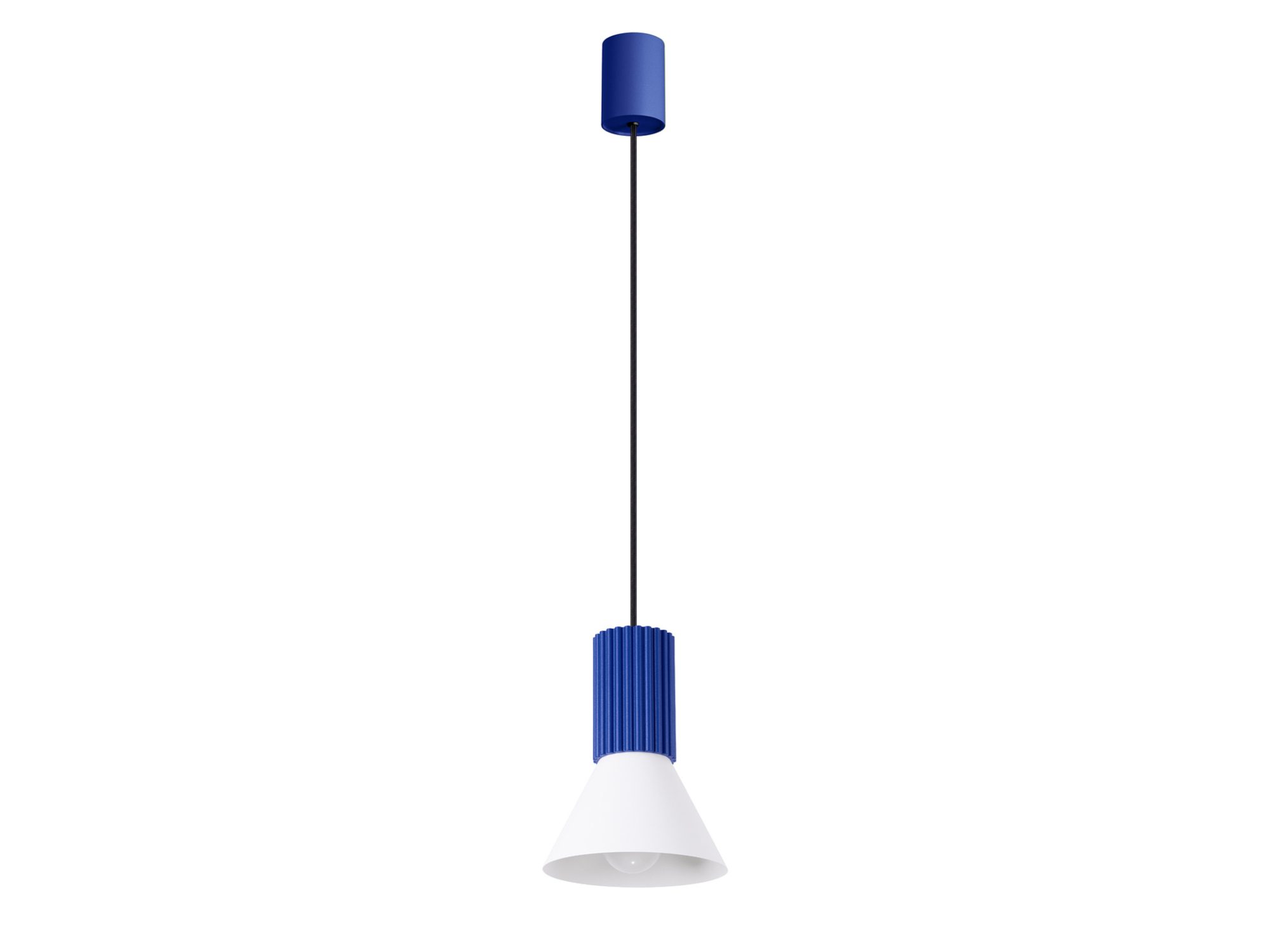 Stożkowa lampa wisząca Avelira 14 cm biały + ultramaryna na białym tle