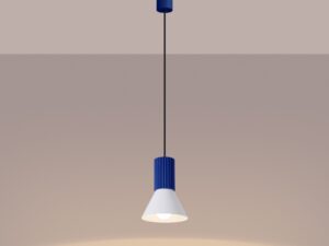 Miniaturka 7 - Stożkowa lampa wisząca Avelira 14 cm biały + ultramaryna z włączonym światłem