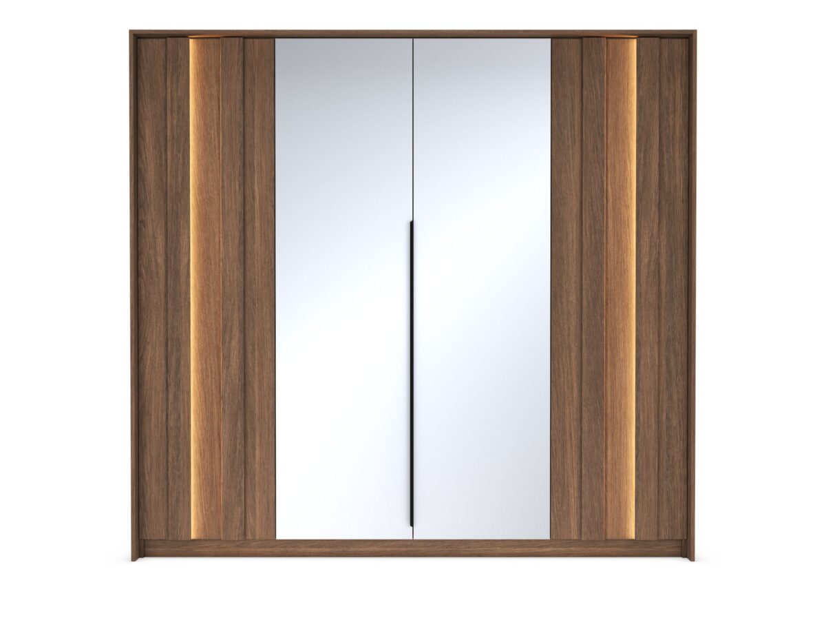 Szafa czterodrzwiowa z lustrem i LED Bervano 223 cm dąb dunin