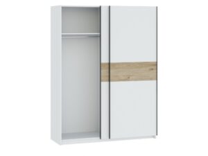 Miniaturka 16 - Szafa Breviano 151 cm biała z pasem Hickory Jackson – otwarte lewe skrzydło i drążek
