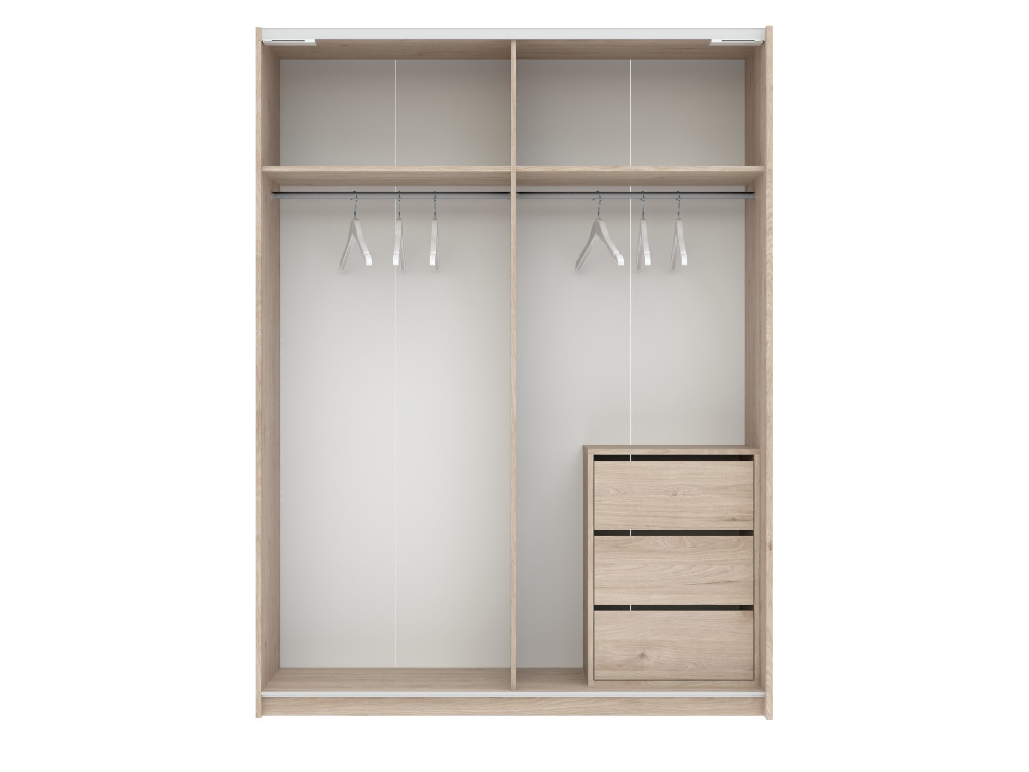 Szafa Breviano 151 cm Hickory Jackson i kaszmir – otwarte wnętrze z szufladami