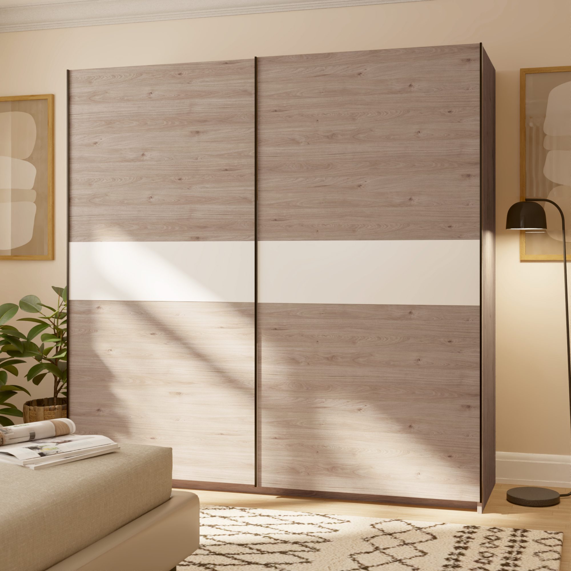 Szafa Breviano 200 cm Hickory Jackson i biały – aranżacja sypialni