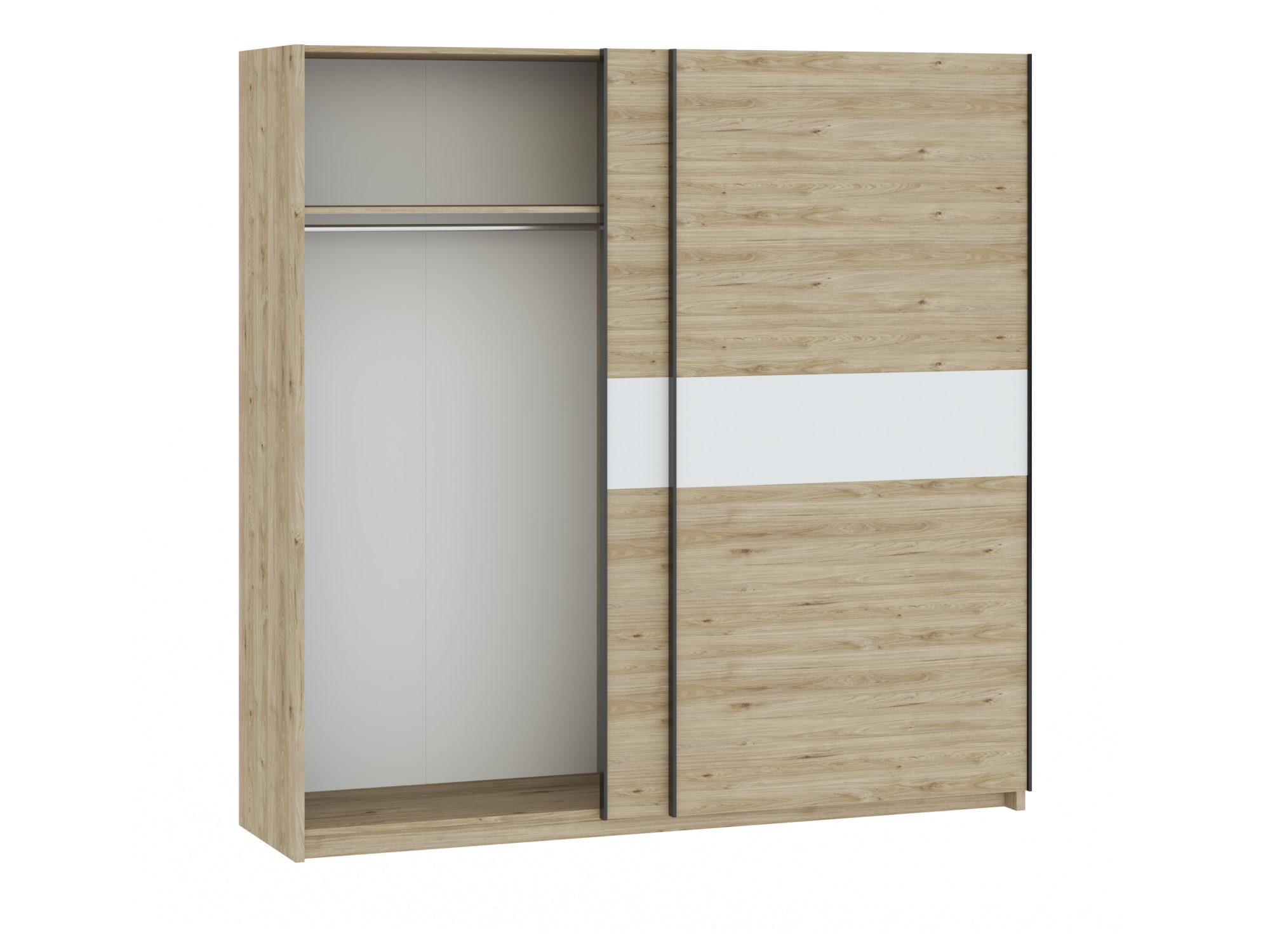 Szafa Breviano 200 cm Hickory Jackson i biały – otwarte lewe drzwi z drążkiem