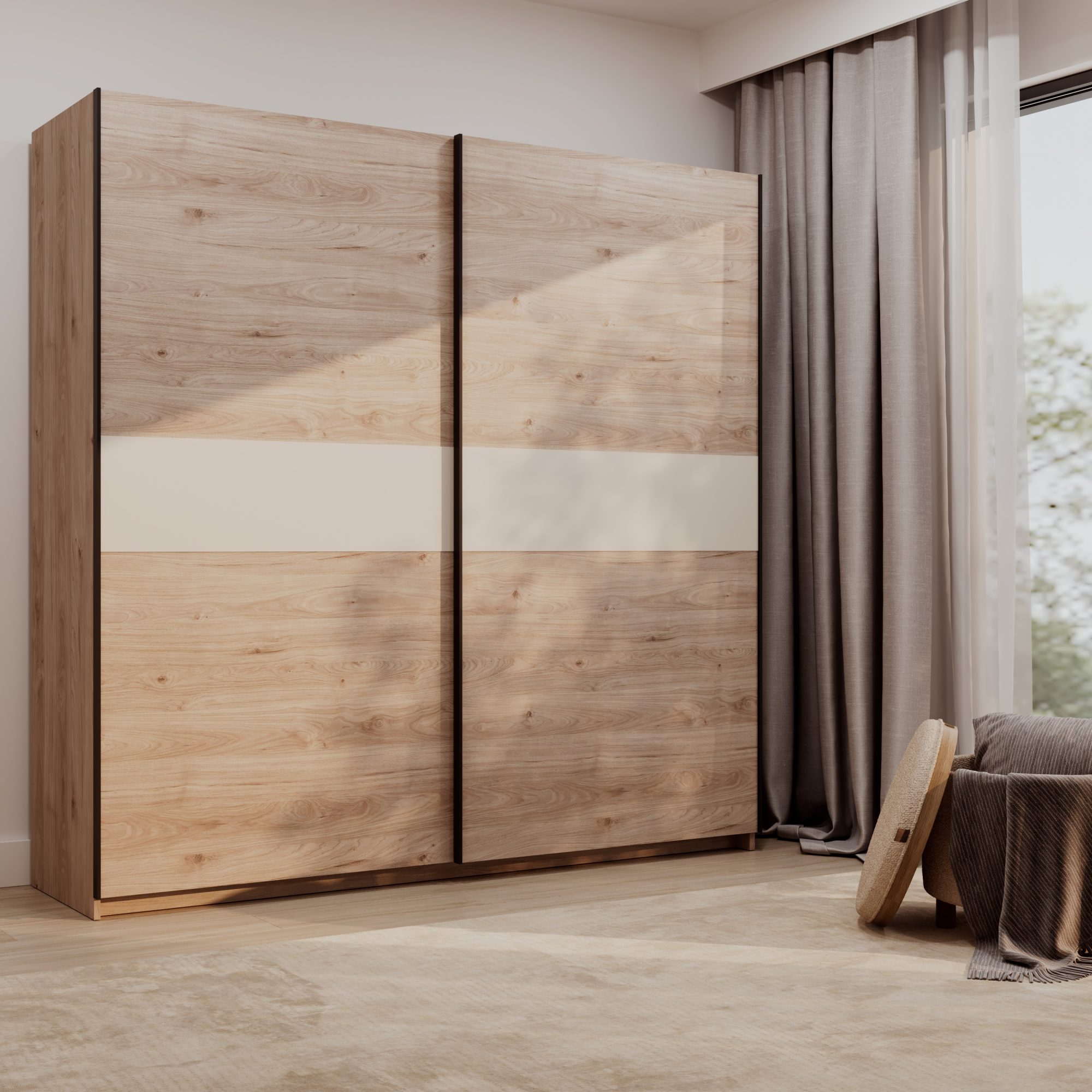 Szafa Breviano 200 cm Hickory Jackson i kaszmir – aranżacja sypialni