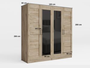 Miniaturka 4 - Szafa czterodrzwiowa Torvenza 193 cm dąb naturalny – zdjęcie 2