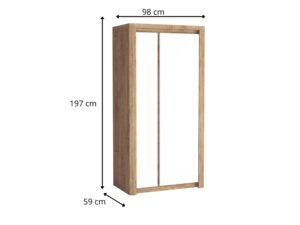 Miniaturka 1 - Szafa dwudrzwiowa Nalvio 98 na 59 na 197 cm, widok z wymiarami