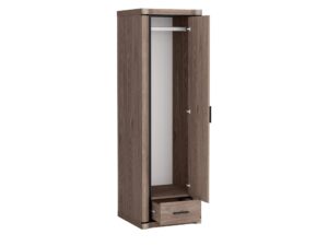 Miniaturka 1 - Szafa Kalmeo Dąb truflowy z otwartymi drzwiami i metalowym drążkiem
