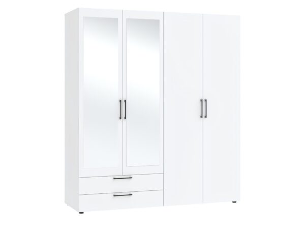 Szafa Larvello 181 cm biała z 4 drzwiami i 2 szufladami