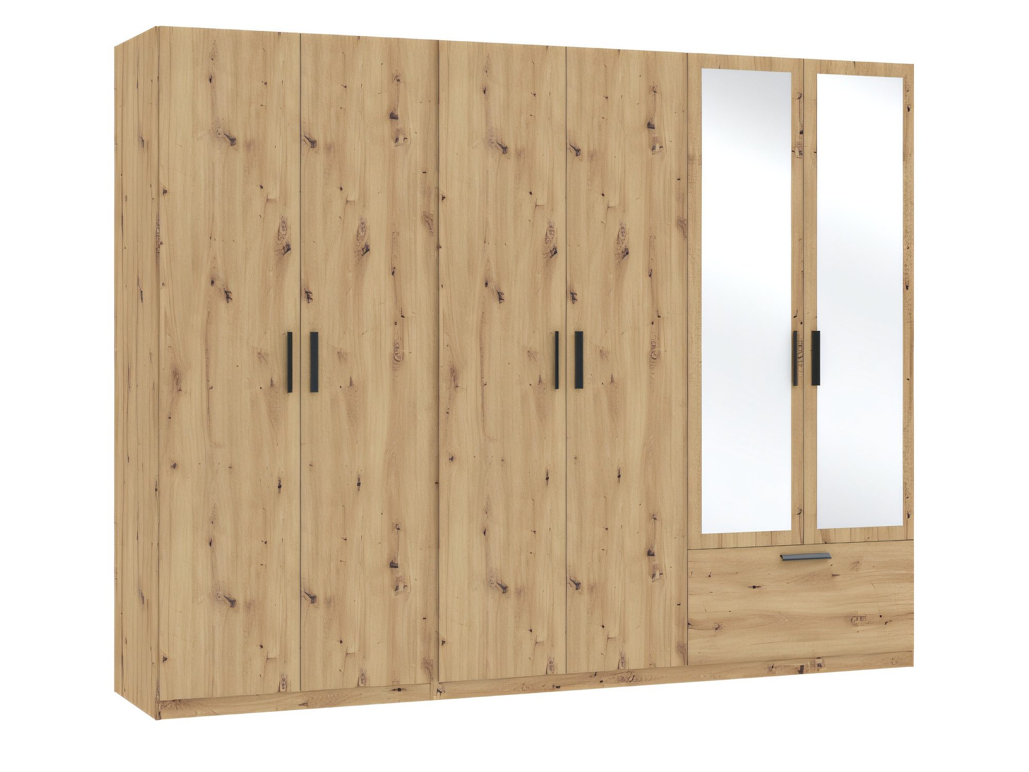 Szafa Litano 270 cm dąb Artisan z lustrem, 6 drzwiami i 1 szufladą