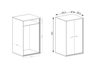 Miniaturka 6 - Szafa Lorenza Hikora 92,2 × 58,5 × 197 cm, rysunek techniczny