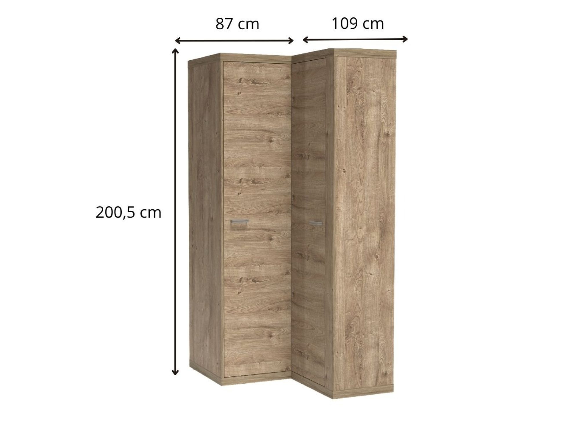 Szafa narożna Pestano Ribbeck z wymiarami 87 i 109 cm