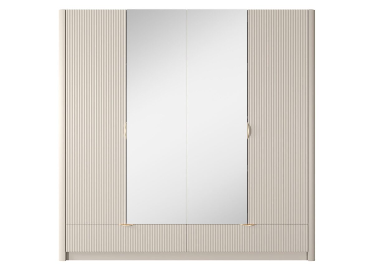 Szafa z 4 drzwiami, 2 szufladami i lustrem Nesaro 213 cm beżowa